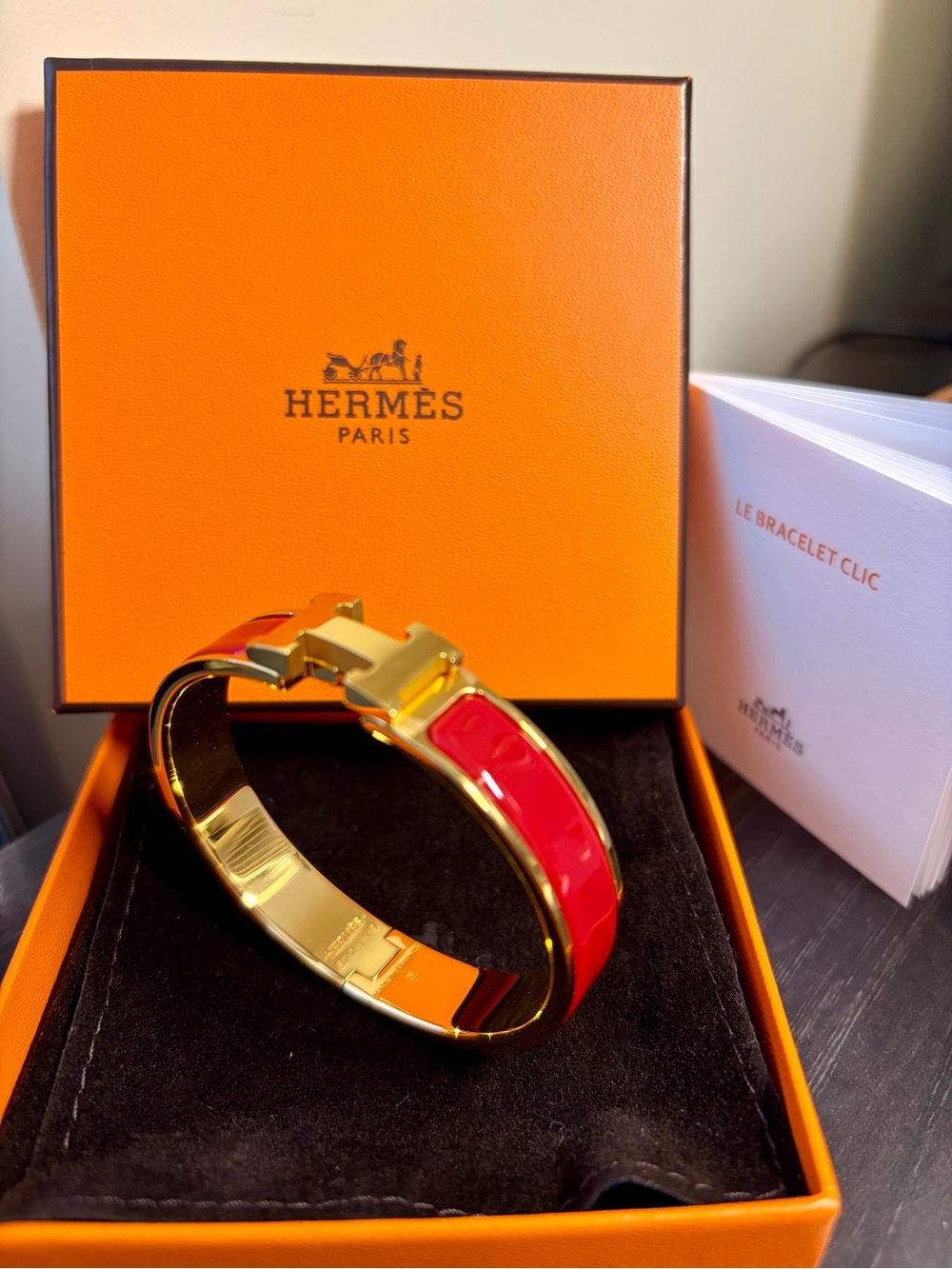 Hermès Clic H Bracelet PM Rouge Bandana Gold-Plated